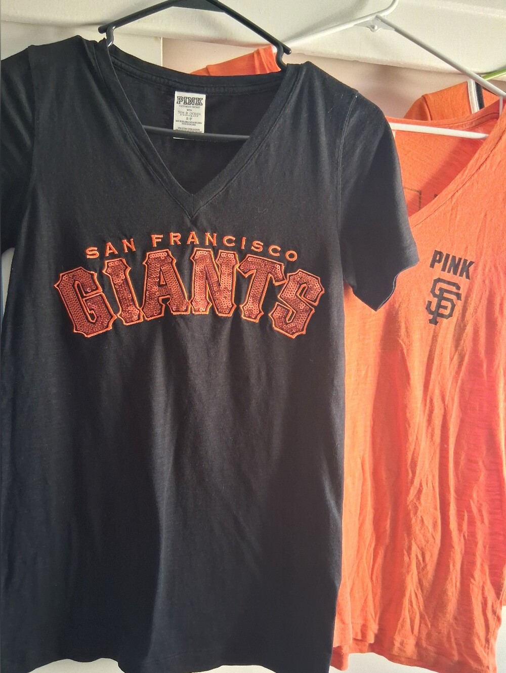 Victoria's Secret PINK Y2K MLB GIANTS Short Sleeve Shirt Sequins SMALL